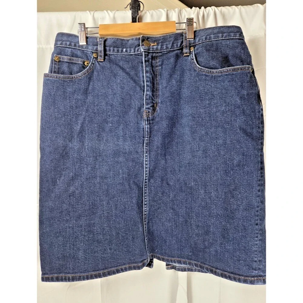 Lauren Ralph Lauren Denim Skirt Women Blue Jean Straight Classic Zip Front 12/14 - Picture 2 of 8